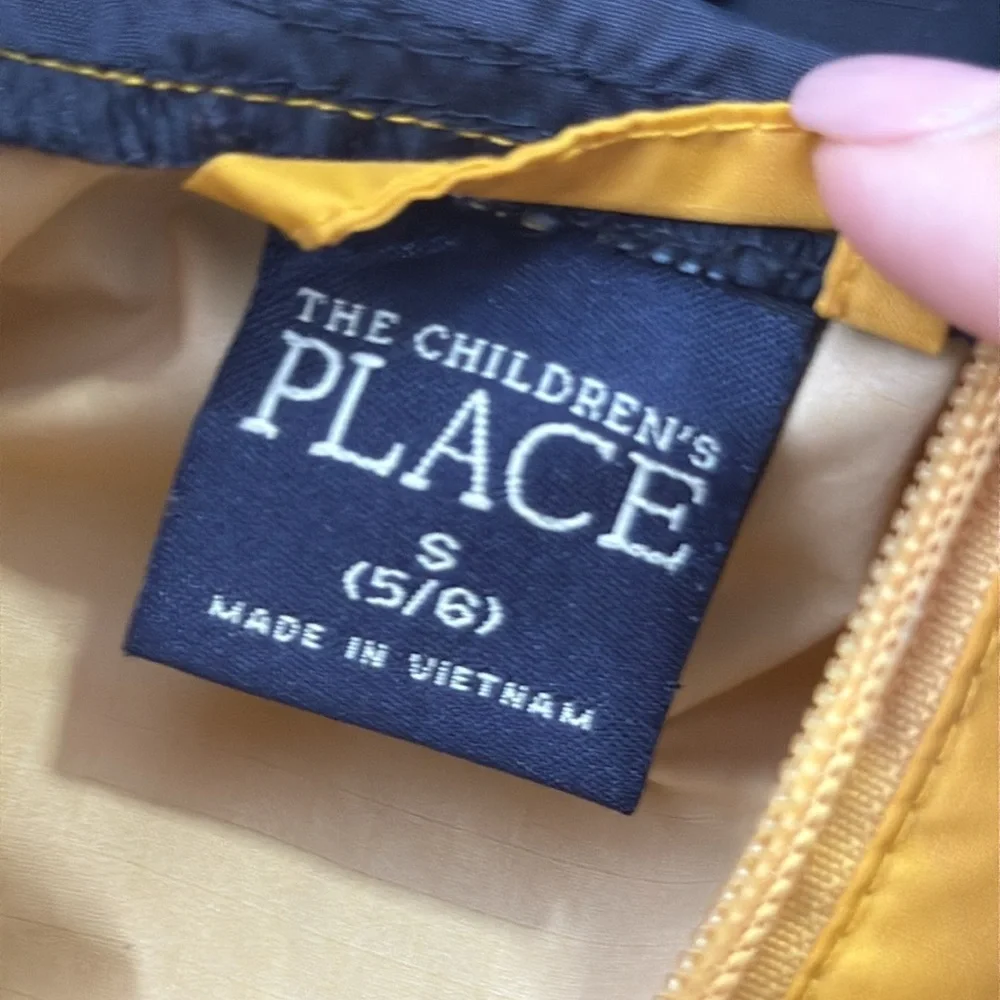 The Children’s Place navy gold hoodie jacket boys small waterproof windbreaker